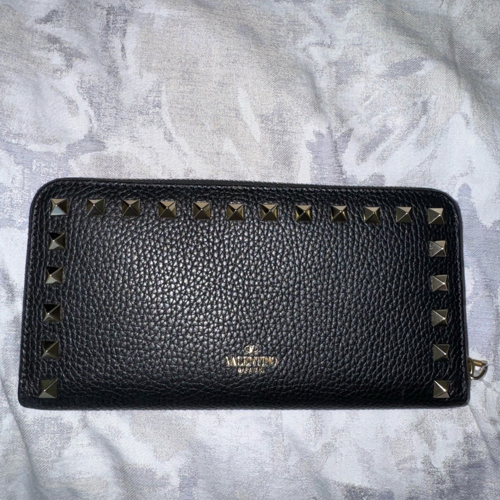 Valentino Black Leather Studded Wallet